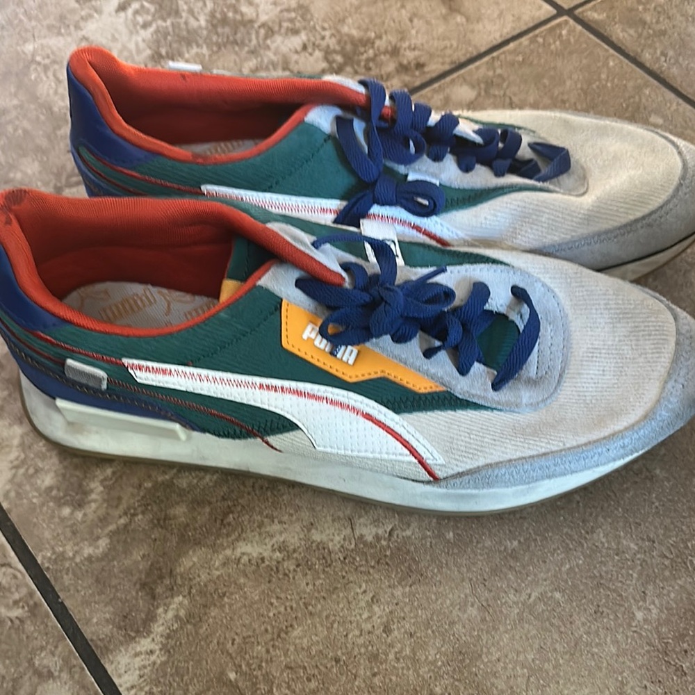 Puma Blue and Green Retro-Inspired Sneakers